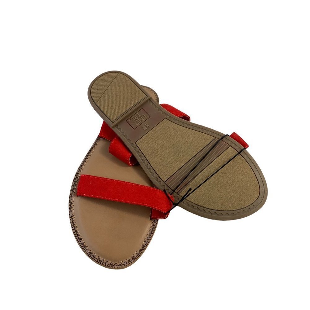 Time & Tru Women's Red & Tan Slip on Sandals - Picture 4 of 5